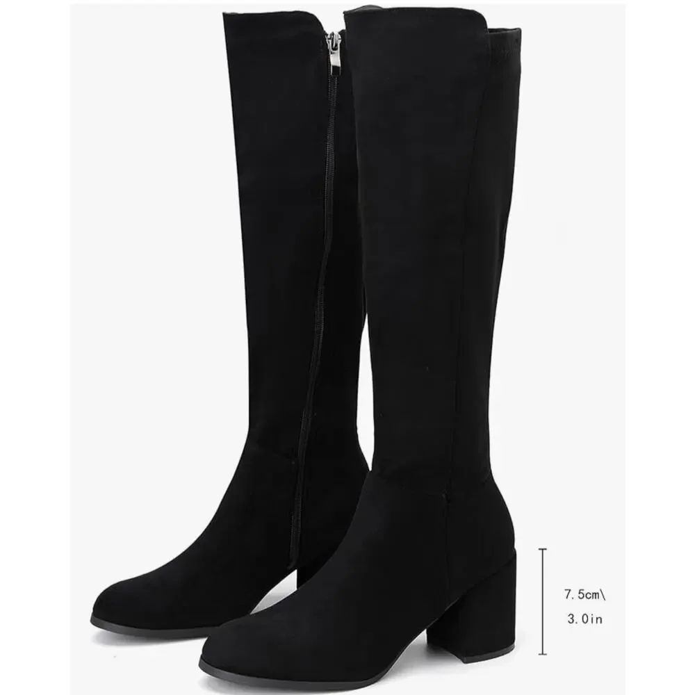 Bz. MSRP $56 NWOB LOTGNIMRY BLACK FAUX SUEDE KNEE HIGH BOOTS ♡SIZE 42♡